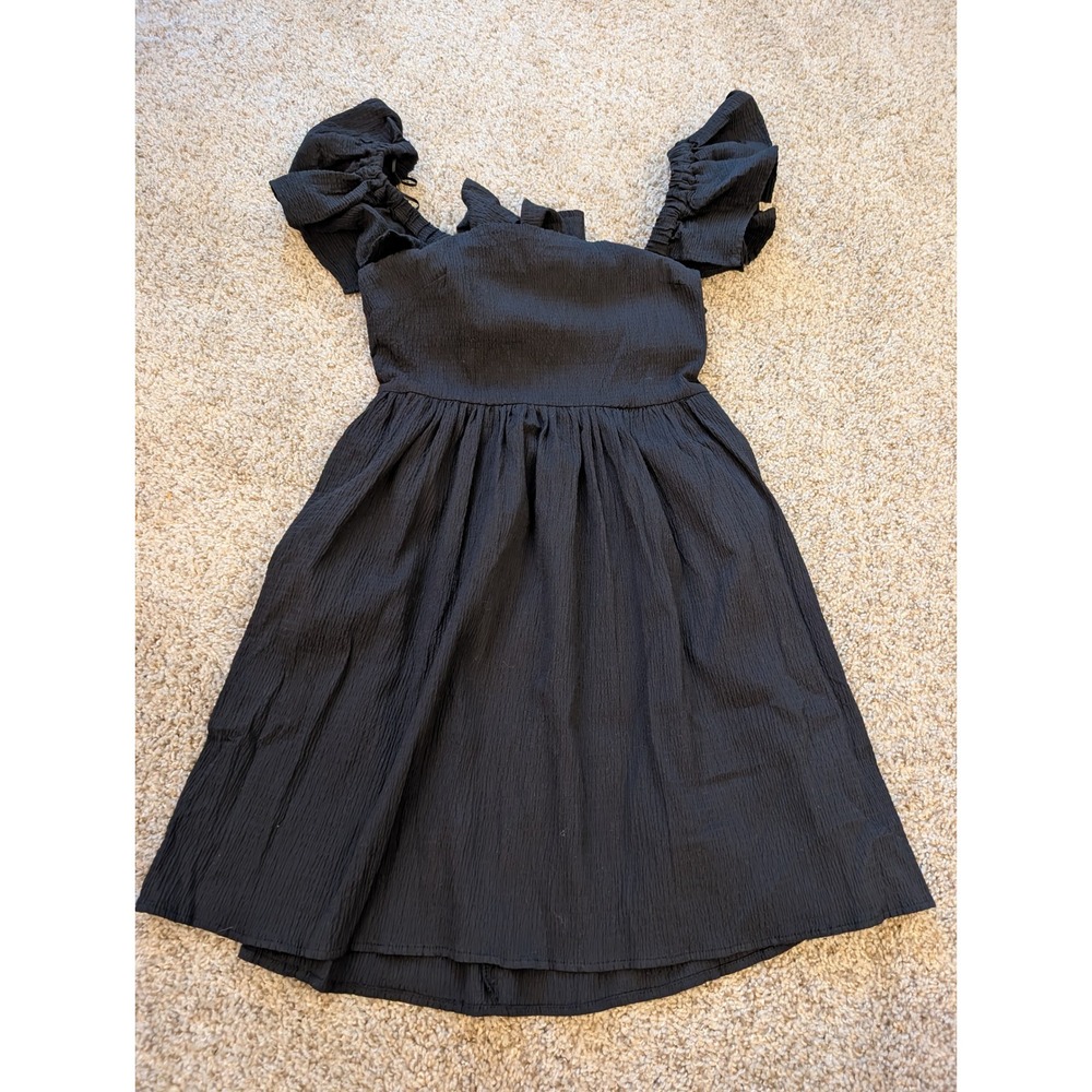 Francesca's Mi Ami Black Textured Ruffle Sleeve Tie Back Mini Dress Medium NWT